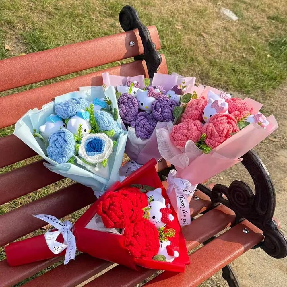 Cross-border Finished Artificial Flower Bouquet Plush Doll Handmade Knitted Flower Bouquet Crochet Flower Bouquet Gift