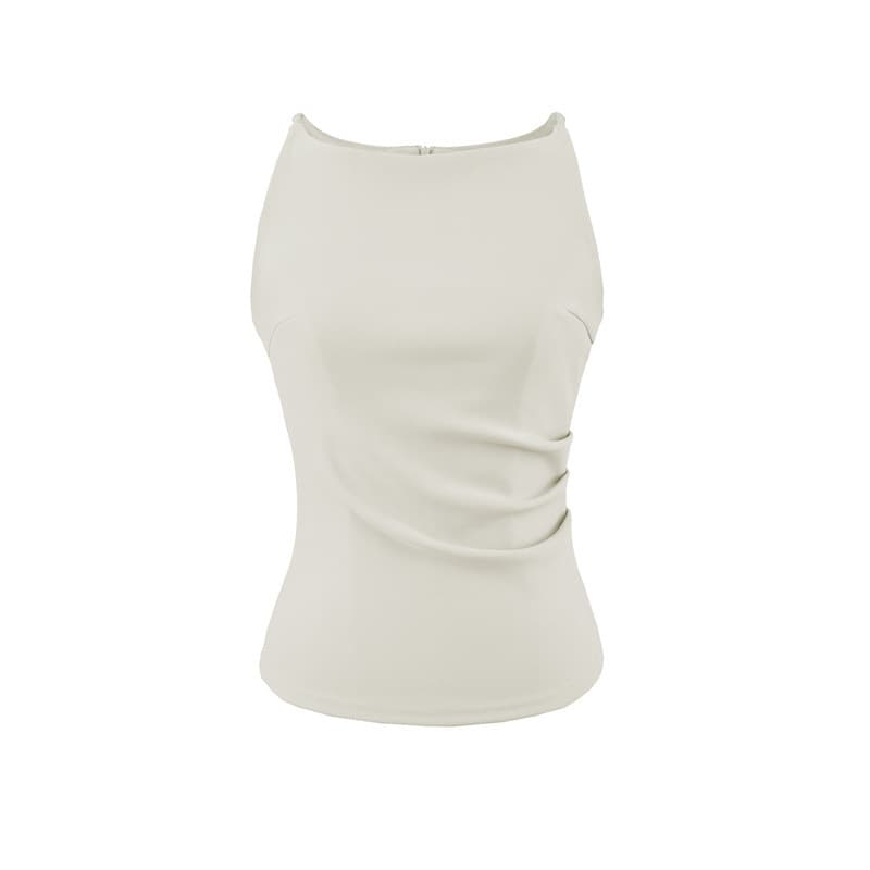 High-End Boat Neck Camisole for Women, Summer Fashion, Stylish Short Sleeveless Top, Minimalist Style, Beautiful Back Design, Trendy Blouse