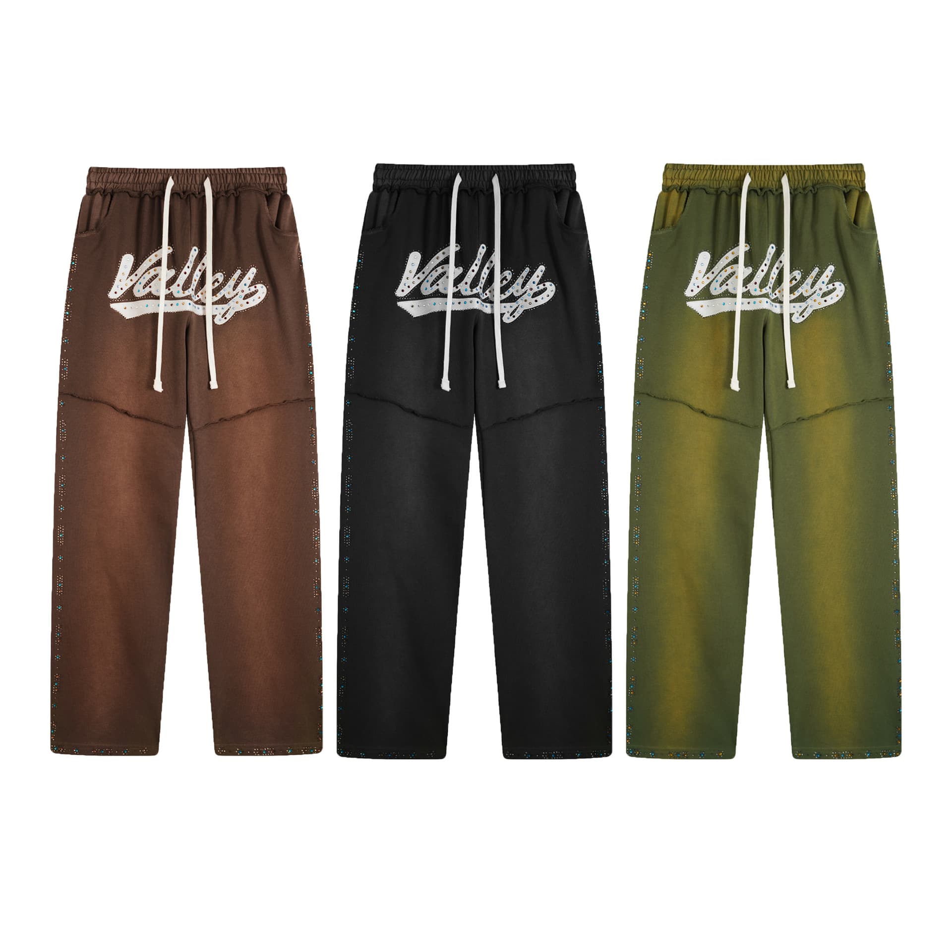 Vale Valley Forever Skittles Sweatpants Hot Rhinestones Washed and Distressed Sweatpants