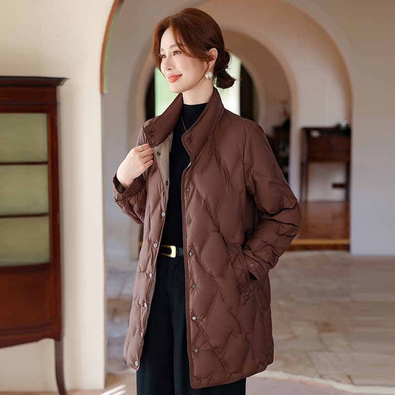 New Style 90% Down Down Jacket Long Autumn/Winter Thin Middle-Aged and Elderly Motherwear Loose Stand Collar Warm Lightweight Coat