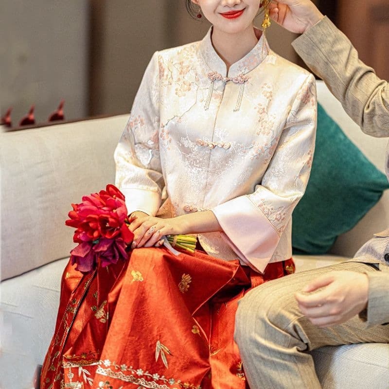 Mantingfang [Dancing in the Setting Sun] New Chinese Style Top and Horse Face Skirt Wedding Dress Spring Hanfu Set Engagement Dress
