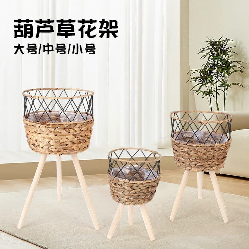 Nordic Style Floor Standing Wicker Flower Basket Handmade Living Room Decorative Plant Pots Basket Balcony Floor Standing Basket