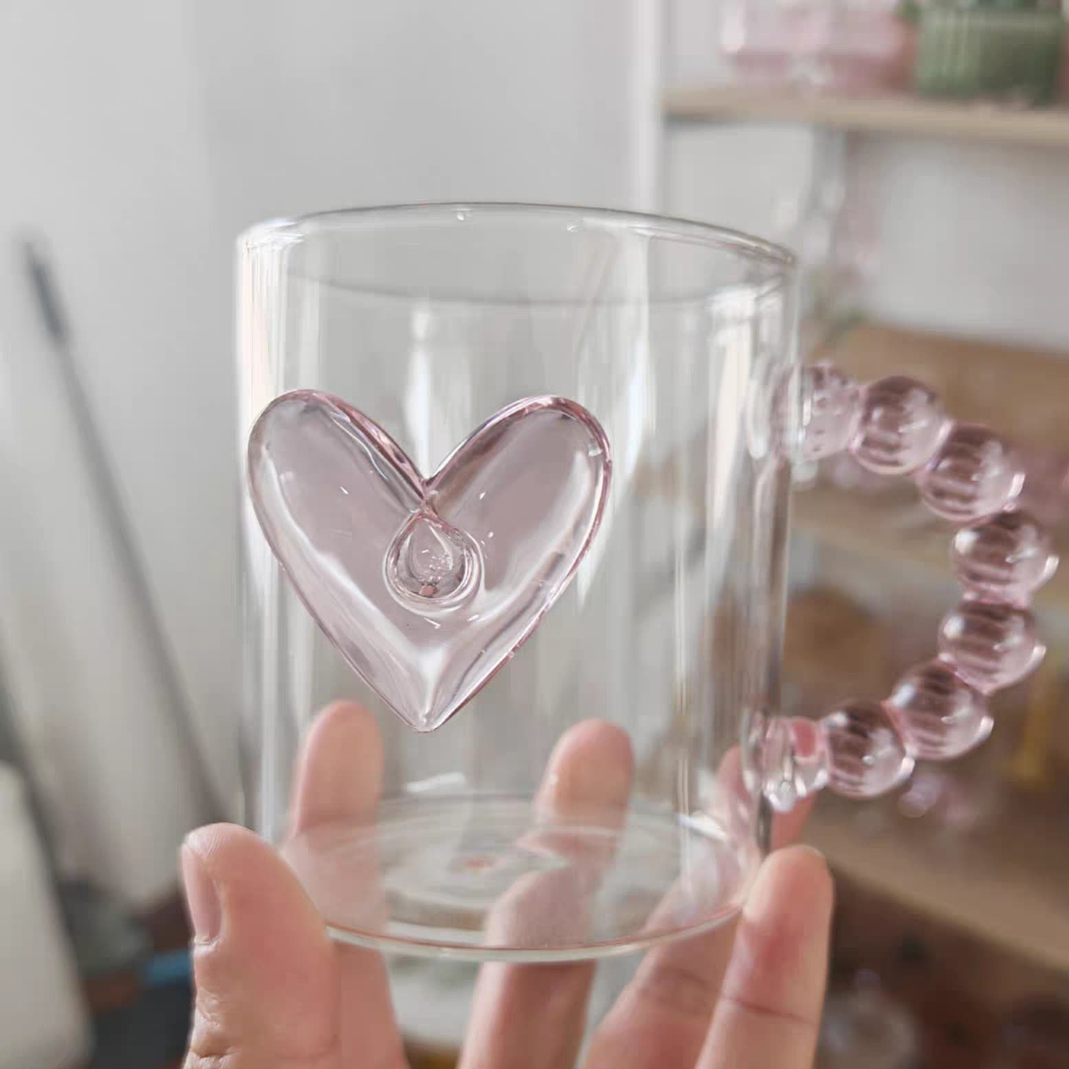 Light luxury pink three-dimensional bow high borosilicate glass cup for girls, high-looking ins style home cold drink cup, transparent