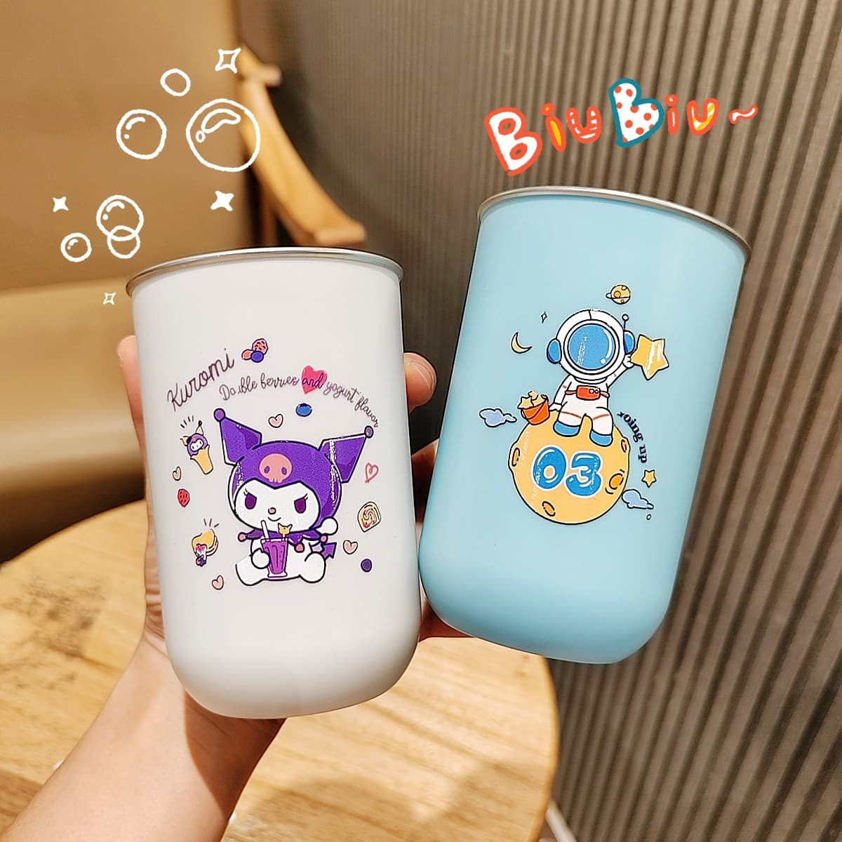 Food-Grade 304 Stainless Steel Water Cup Toothbrush Cup Mouthwash Cup Cute Cartoon Household Toothbrush Cup for Kids