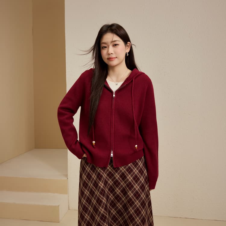 [Chasing the Wind Diary] Double-ended zippered hooded sweater, soft and comfortable, not itchy, plus size women's clothing, new winter style for chubby girls.