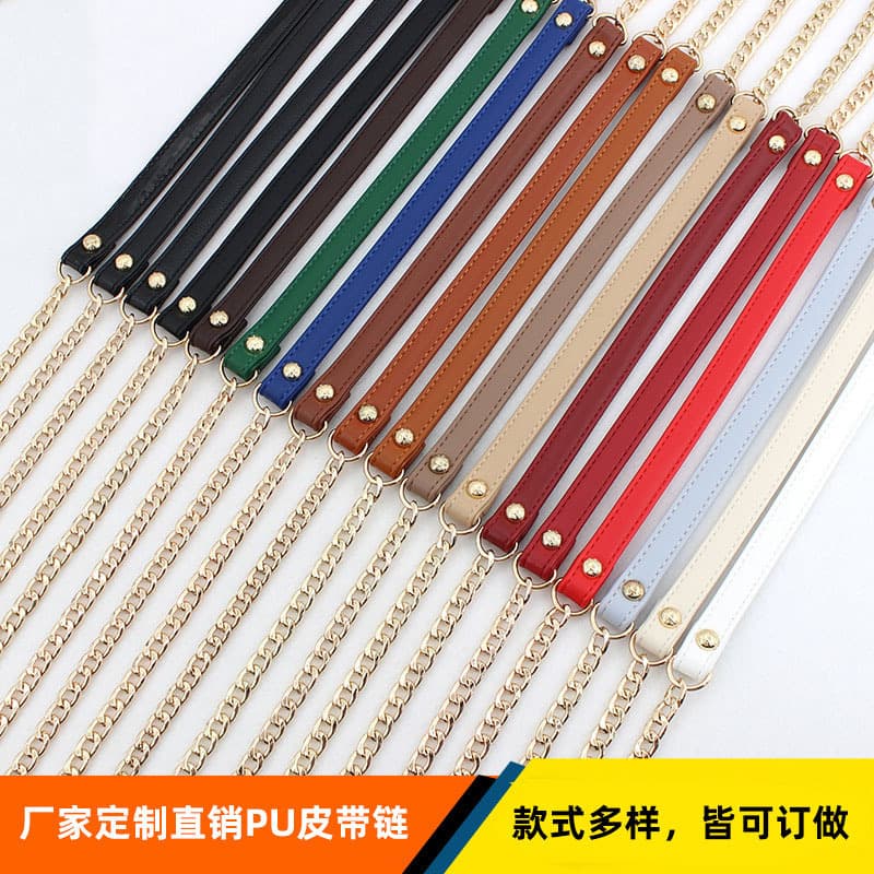 Guangzhou Bag Strap Factory Wholesale High-Density PU Bag Strap with Electroplated Metal Chain, Stress-Relief Shoulder Strap, Crossbody Bag Strap