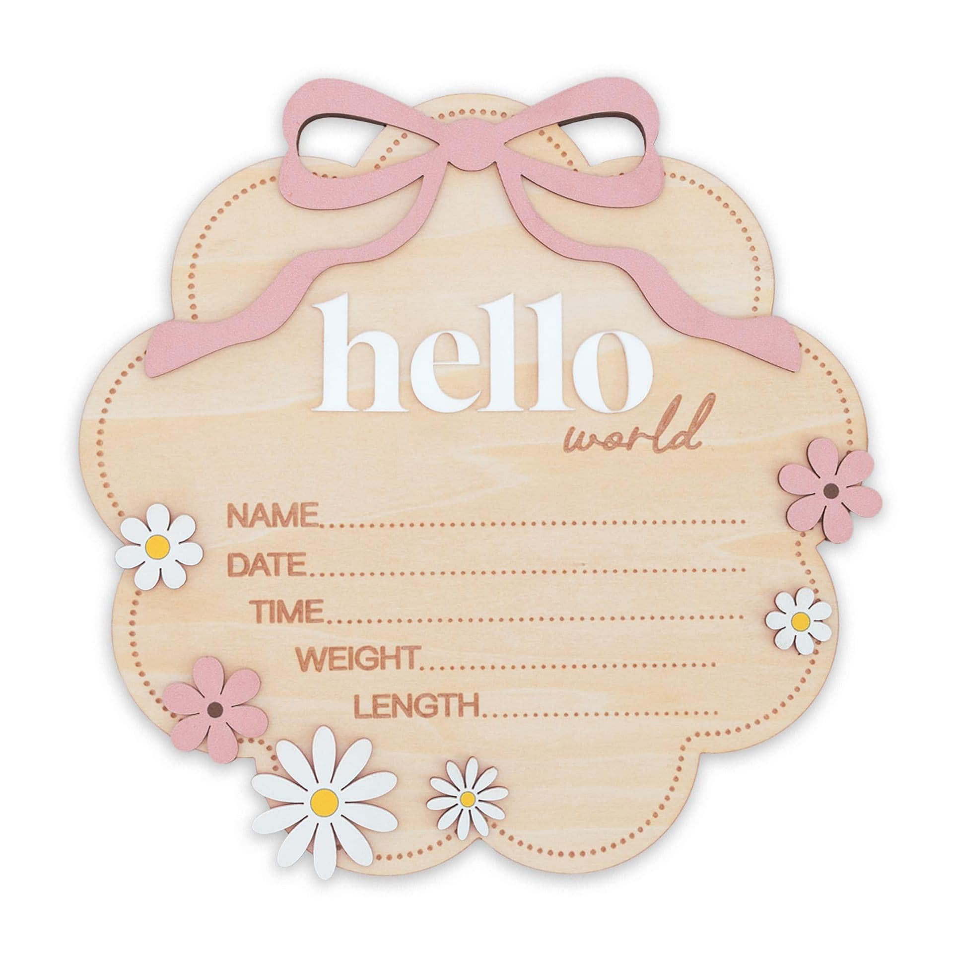 Cross-border Wooden Baby Birth Announcement Board Pink Bow Floral Newborn Nursery Photography Prop