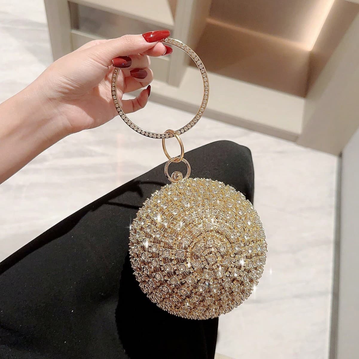 2025 Cross-Border Hot Selling Rhinestone Spherical Round Ball Evening Bag Clutch Handbag Shoulder Bag Gown Dress Bag