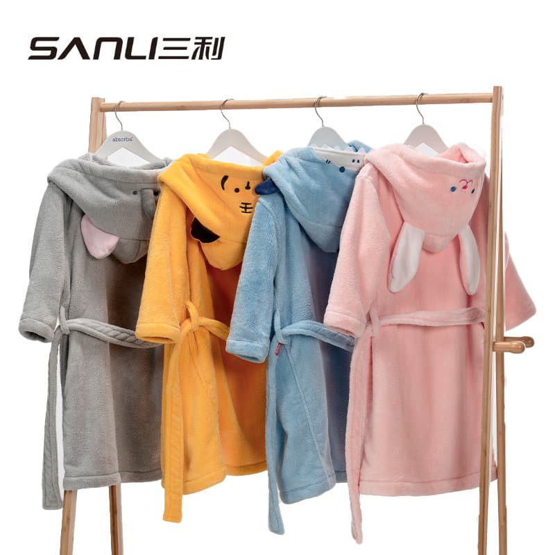 [Presale] Sanli Towel Children's Bathrobe Cartoon Nightgown Hooded Bathrobe Coral Fleece Homewear Men's and Women's Pajamas