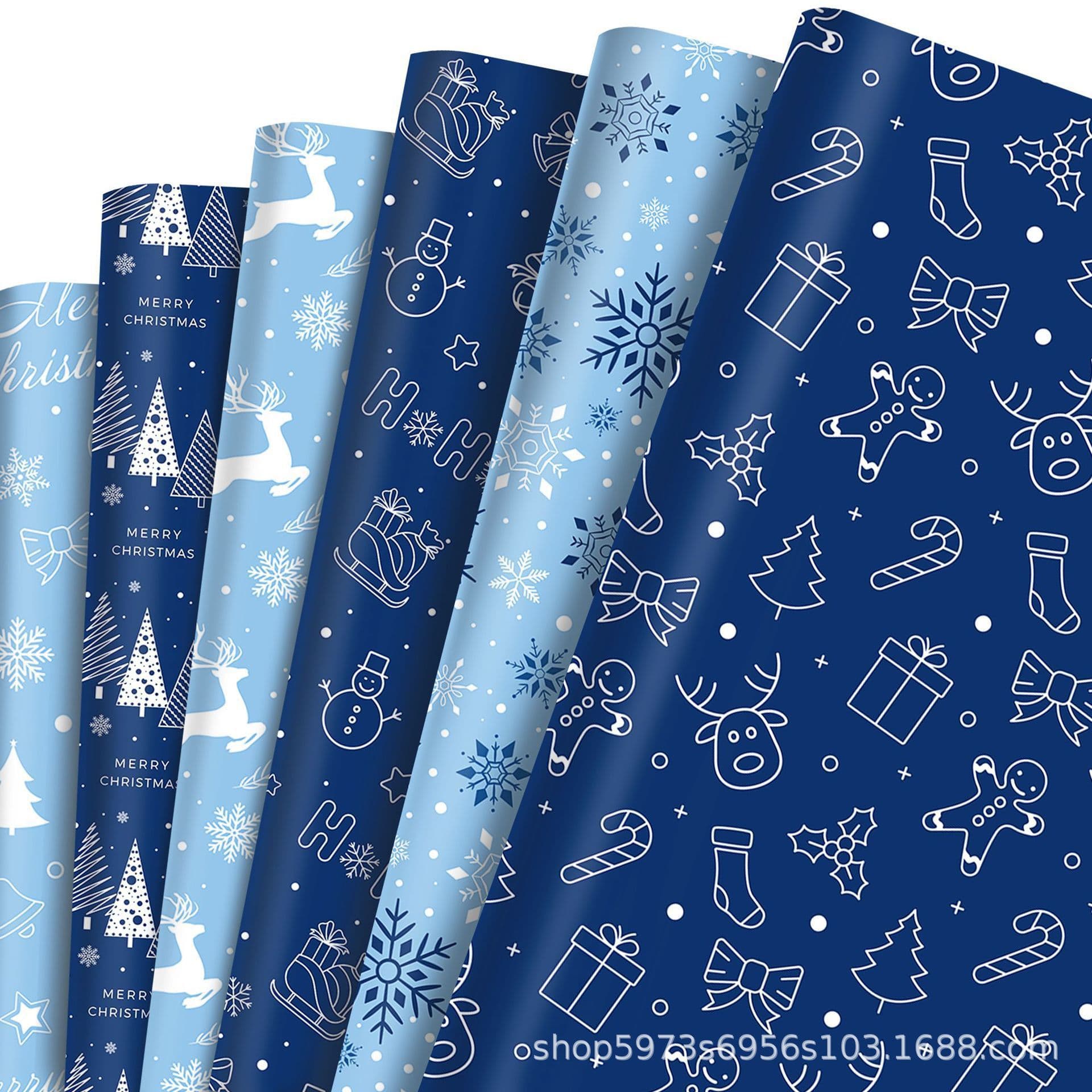 WZ071 Christmas Snowflake Reindeer Dark Blue Gift Decorating Paper Party Gift Box Decorating Outer Wrapping Paper