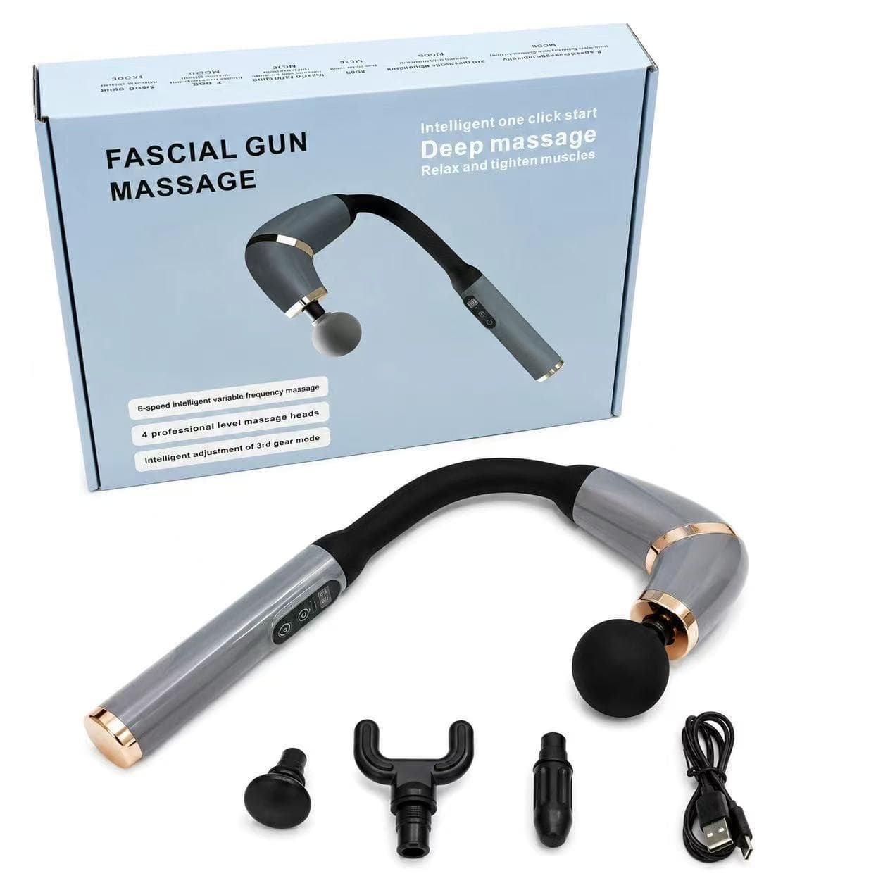 Curved Fascia Gun Relax Muscles Neck Electric Massager Back Waist Tapping U-Shape Extended Curved Hook Massage Gun