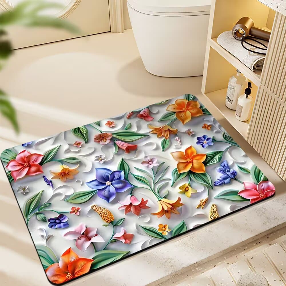 Three-dimensional floral diatom mud bathroom floor mat 3D effect bathroom foot mat decorative washbasin non-slip water-absorbent door mat