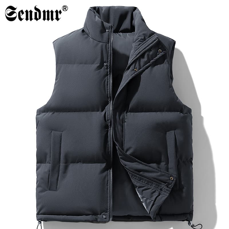 Men's down-filled cotton vest, plus size, stand-up collar, sleeveless, warm vest, new style, cross-border e-wear.