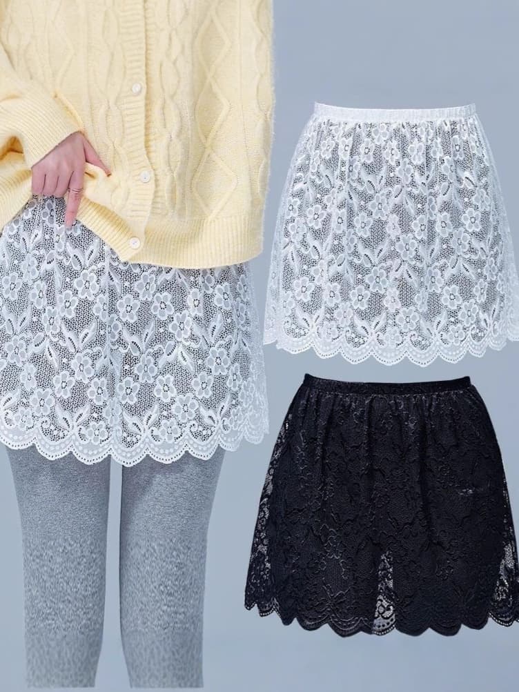 New Lace Versatile Layering Butt Cover Anti-Exposure Base Layer Sweater Essential Autumn Winter Matching Hem Lace Half Skirt