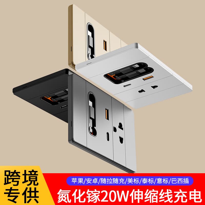 Foreign Trade 118 Type American Standard Thai Style USB Gallium Nitride 20W Fast Charging Type-C for Apple and Android Phones with Retractable Cable
