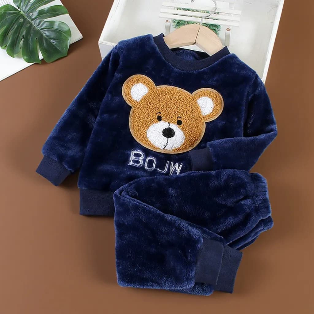 Baby home clothes set, infant and children's clothing, girls' autumn and winter flannel pajamas, two-piece set, boys' coral velvet
