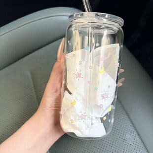 Borosilicate Glass Straw Cup 500ml Transparent Cola Cup Mason Juice Drink Empty Cup Star Glass Bottle