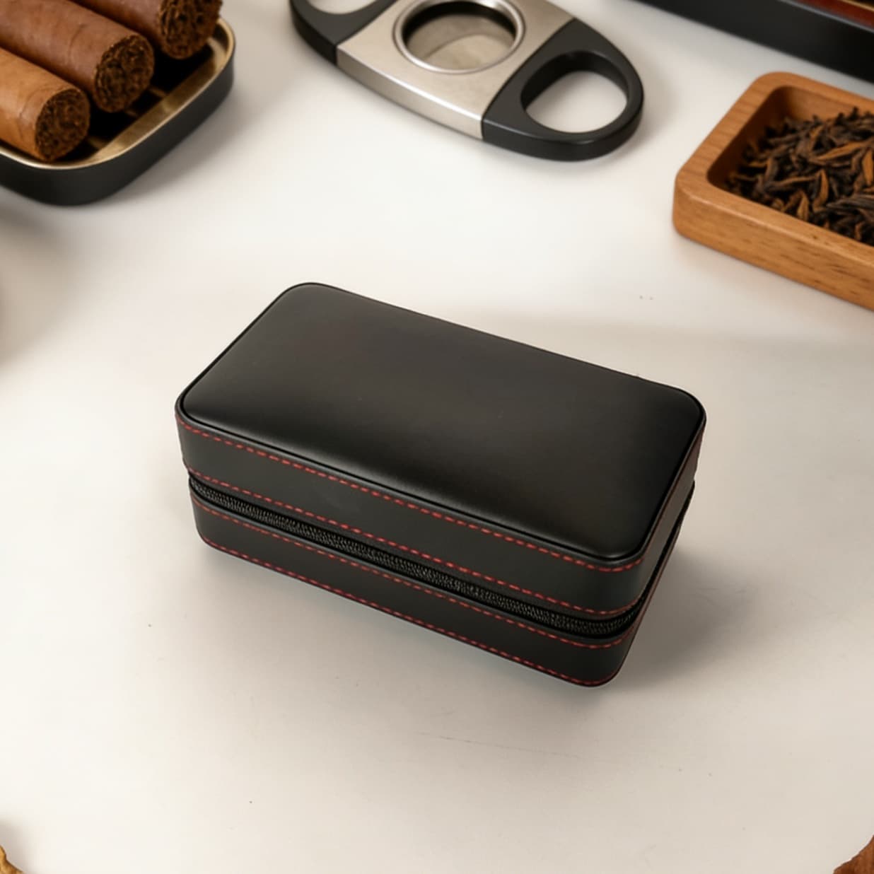 Gao Rui cigar leather box moisturizing cigar pine wood storage portable cigar leather case six-pack zipper storage bag