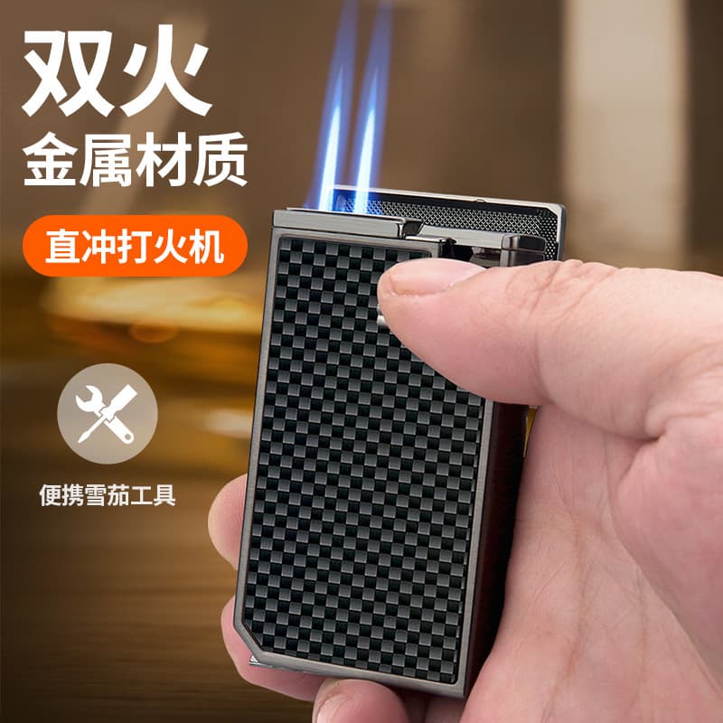 Baicheng metal windproof lighter inflatable visible transom double flame blue flame men's cigar lighter fierce fire light luxury