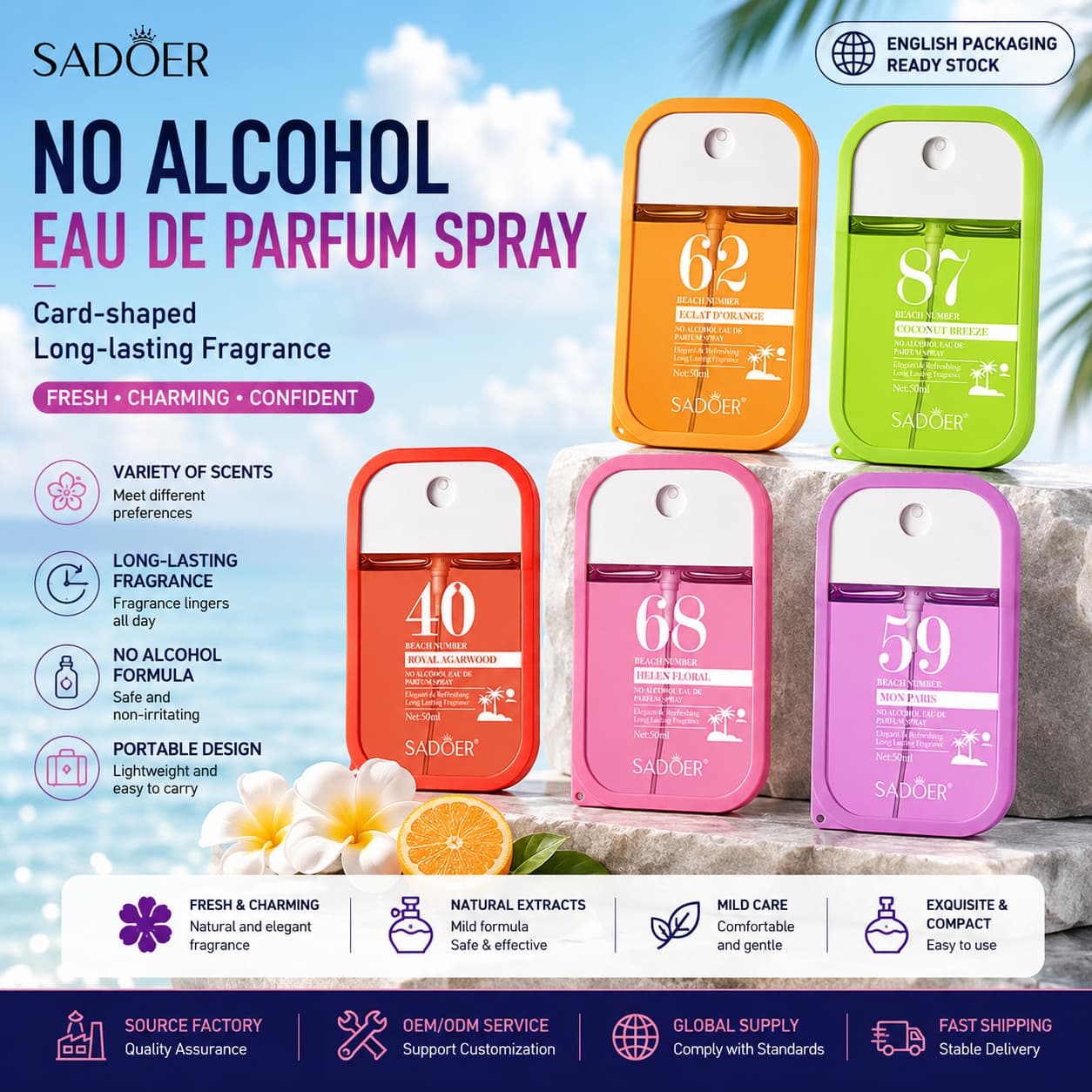 SADOER Women's Fragrance Spray Mild Alcohol-Free Long-lasting Fragrance Perfume Portable Pocket Perfume Wholesale