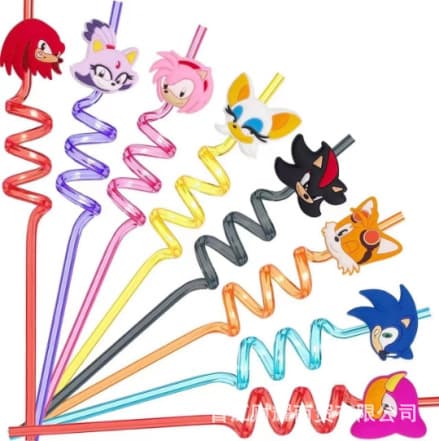 Sonic-themed PET spiral straw accessory for holiday scene decoration, bent beverage straw, factory stock available