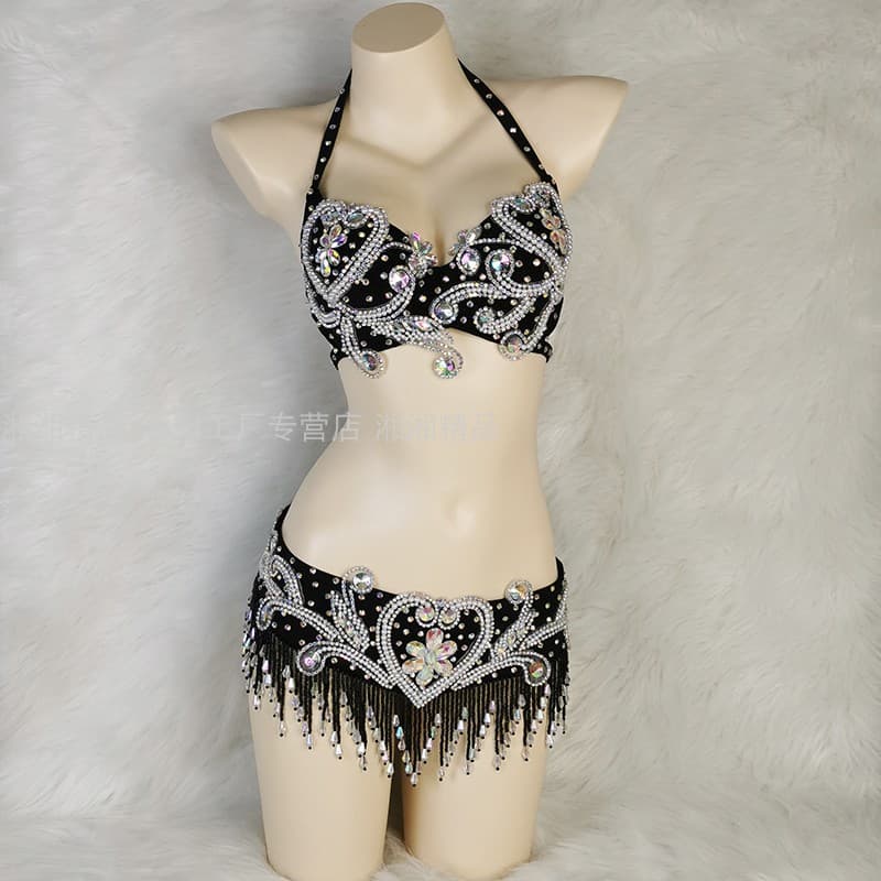 New Fashion Runway Sexy Oriental Belly Dance Performance Costume Handmade Sequins Stage Outfit Set for Women