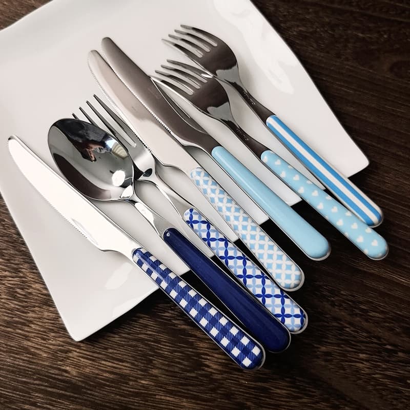 Stainless steel knife, fork, spoon, steak knife, spoon, fruit fork, western food tableware set, blue for home use