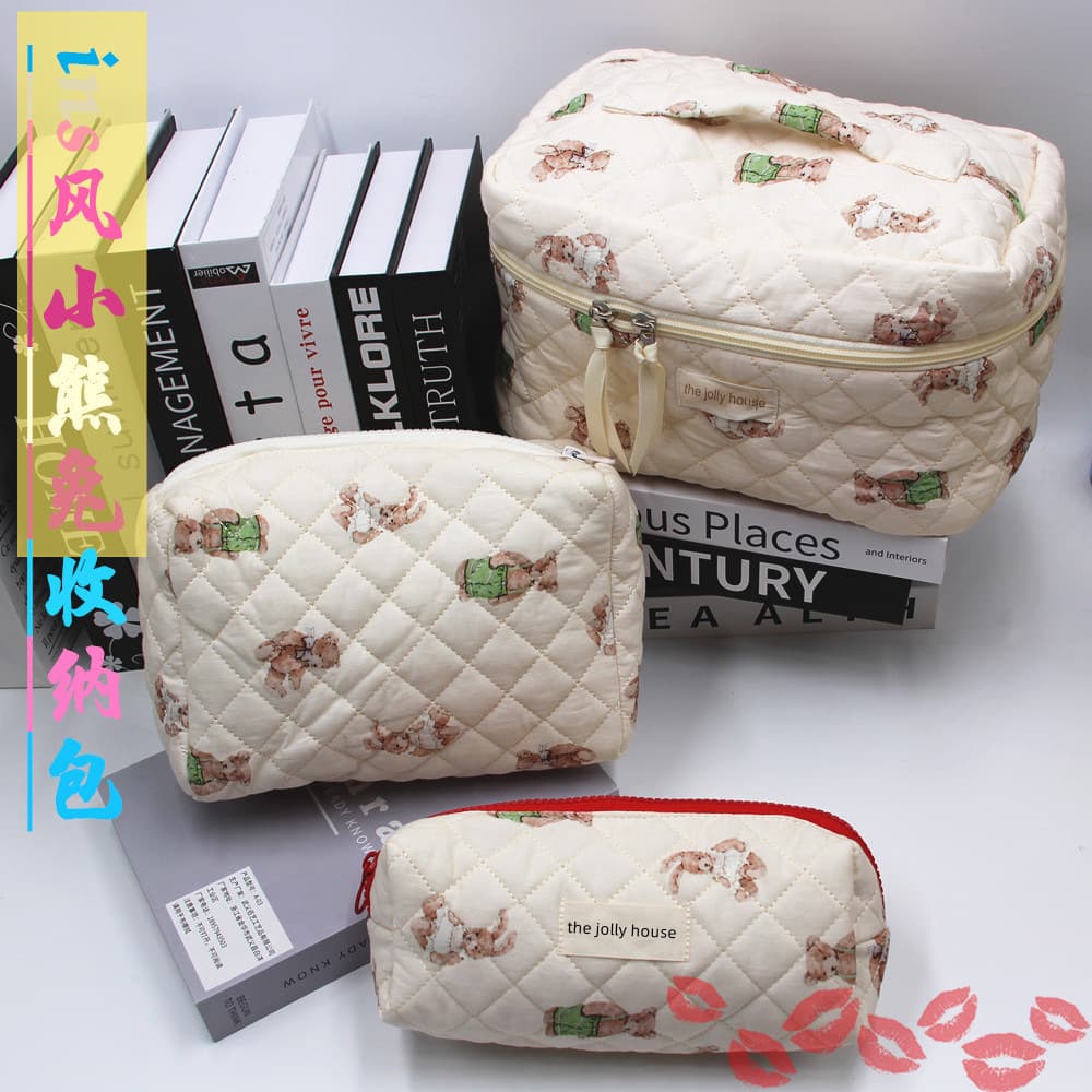 Vintage Style Leather Cosmetic Bag Floral Embossed Pattern Handheld Makeup Pouch Multifunctional Storage Bag For Women