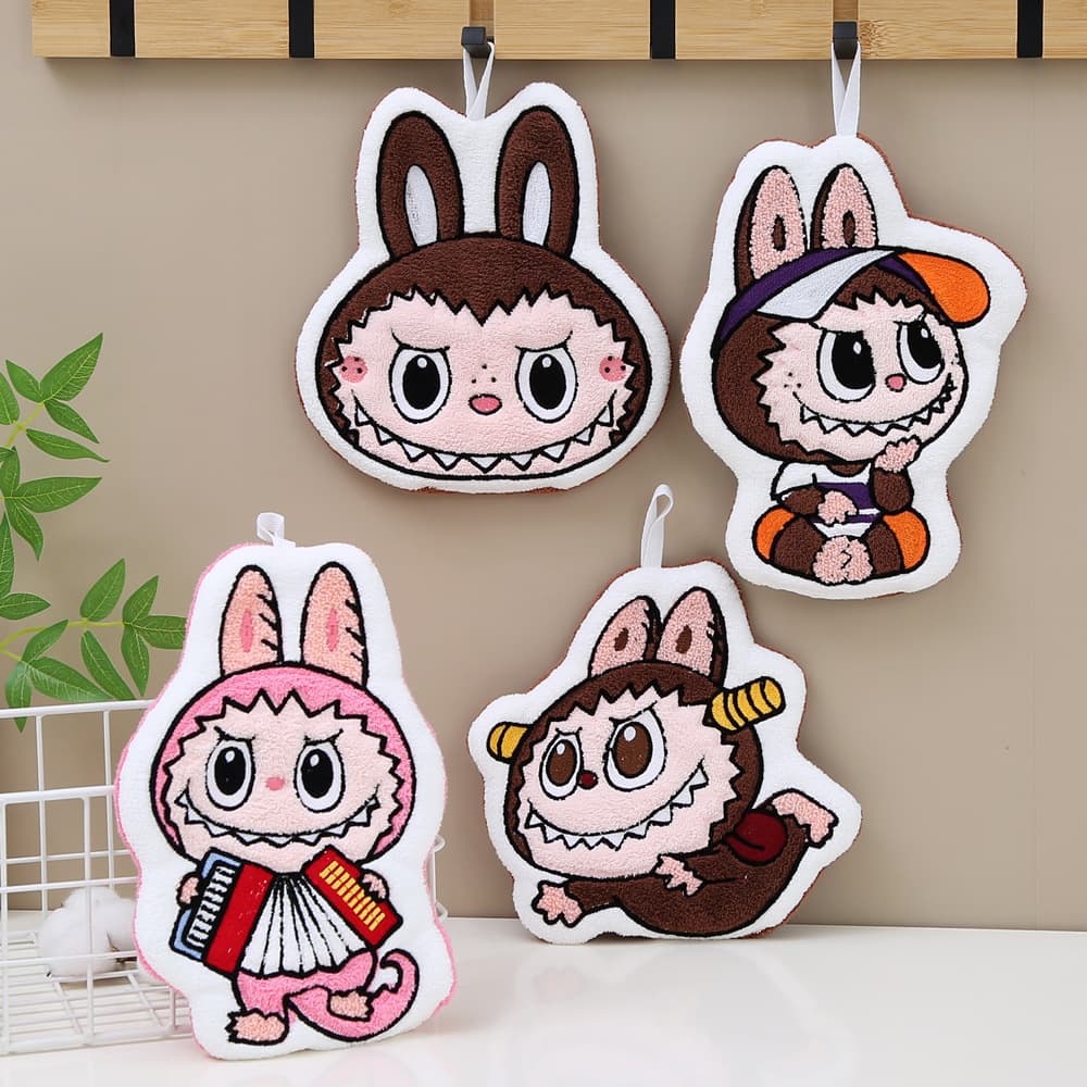 Labubu Hand Towel Ready Stock Drop Shipping Fashion Trend Kids' Favorite Portable Cartoon Absorbent Bib