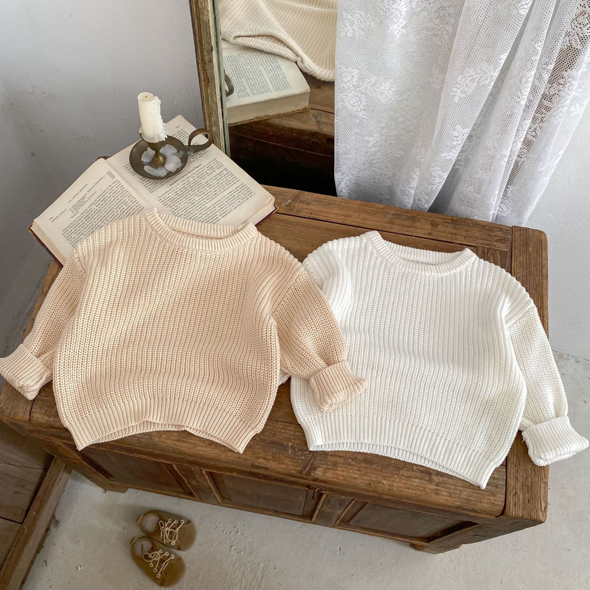 New Autumn Children's Solid Color Pullover Knit Sweater for Baby Boys and Girls, Long Sleeve Round Neck Fall Top