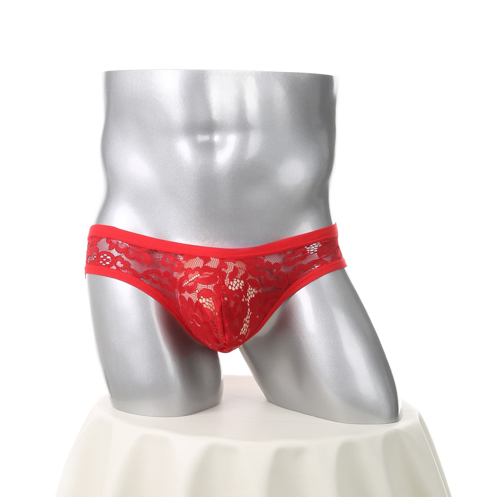 Men's Triangle Briefs Low-Rise Sexy Lace Flower Solid Thin Breathable U-Pouch Briefs