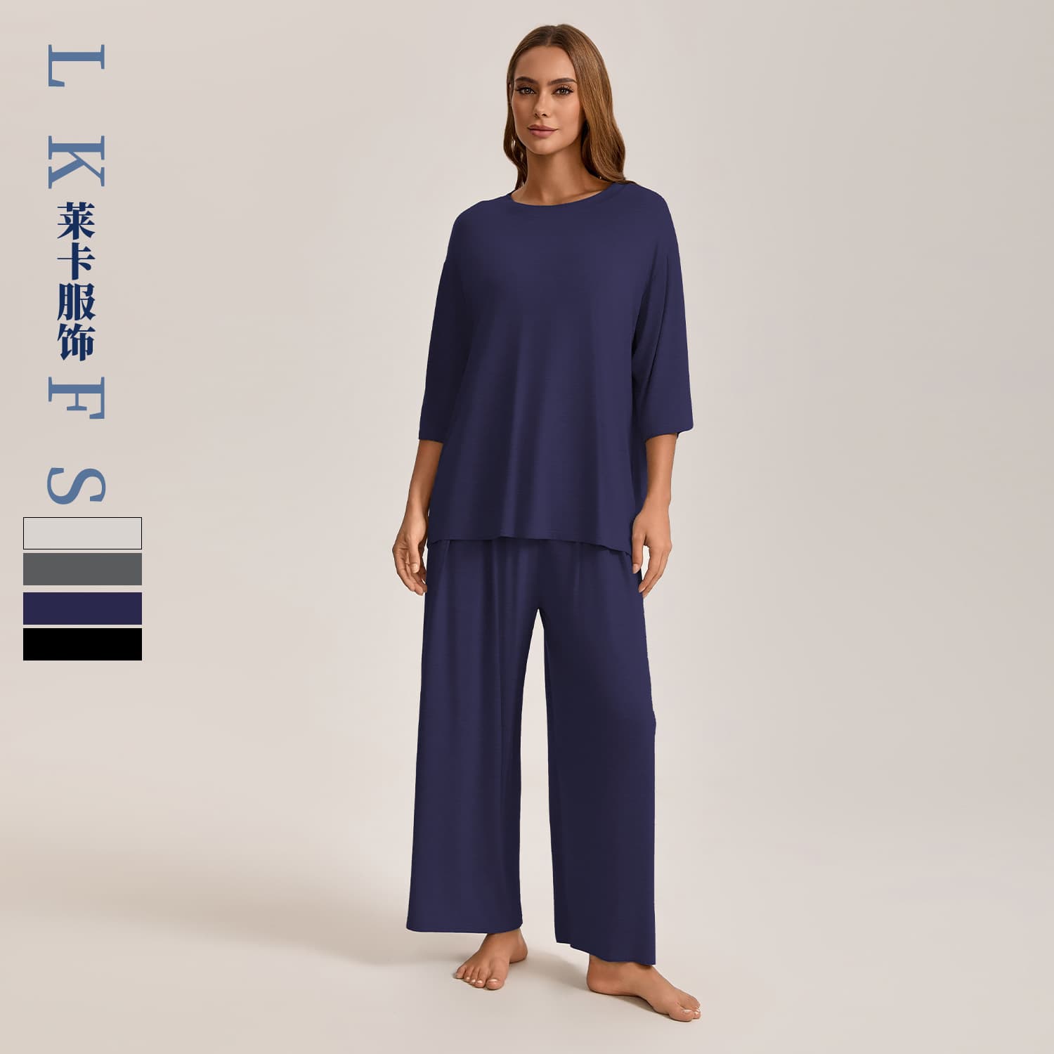 Pajamas Cross-border Trade Amazon Temu Women's Fashion Homewear Round Neck Loose Autumn Pajama Set
