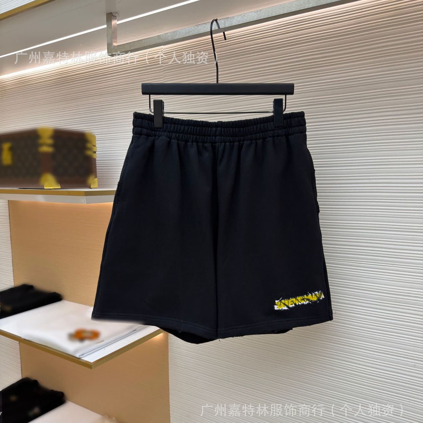 Paris Cross-border B 26s New Graffiti Tape Print Shorts Ripped Frayed Loose Five-point Shorts Paris Shorts