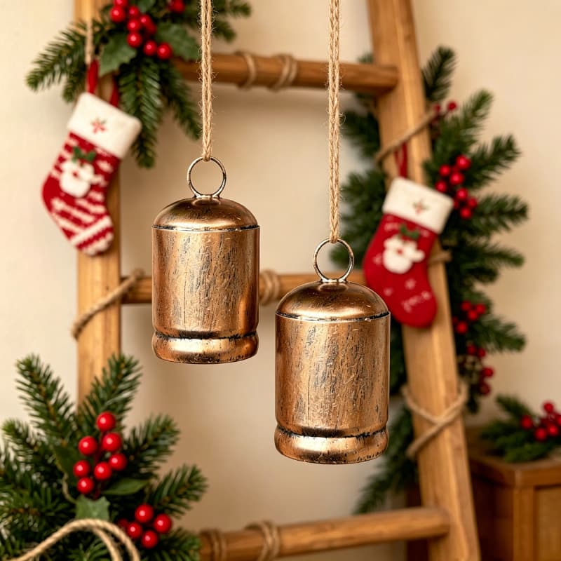 Cross-border vintage old-fashioned Christmas golden small bells and wind chimes hanging iron cowbell pendants doorbells home decorations