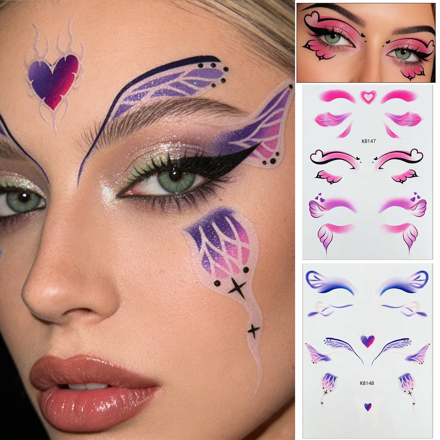 Cross-border edgy eye makeup tattoo sticker party waterproof long-lasting disposable music festival face decoration sticker wholesale