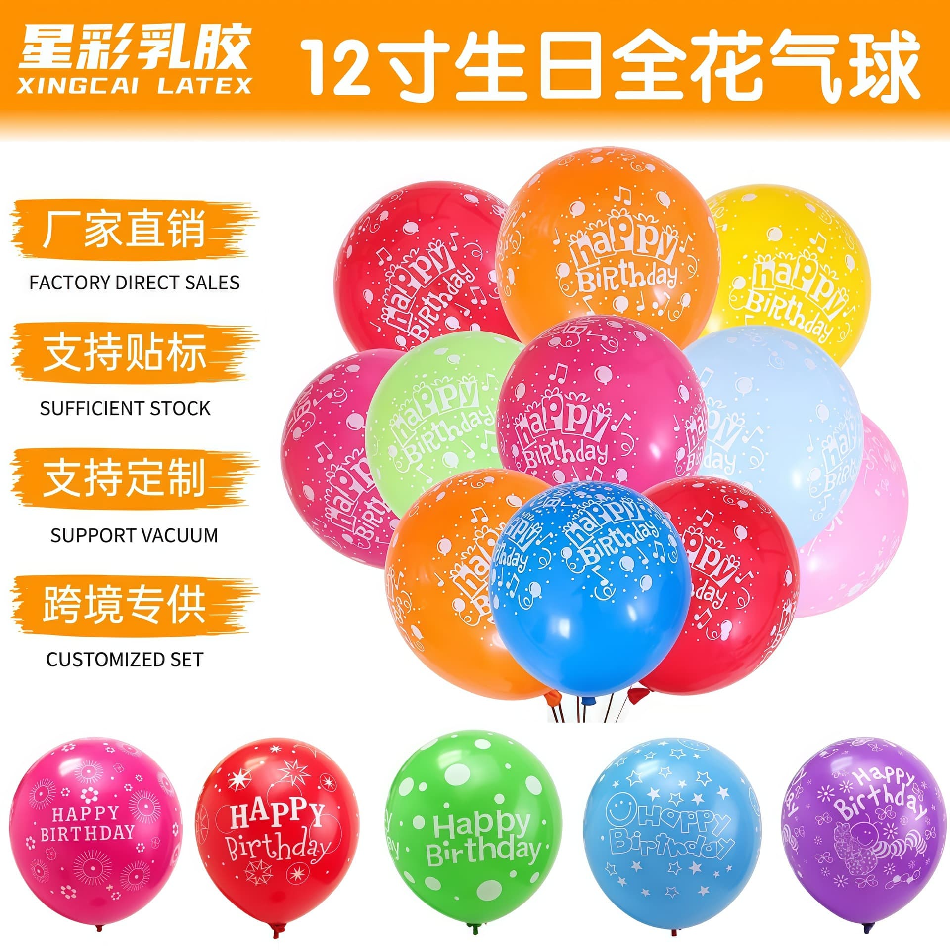 Thickened 12-Inch Happy Birthday Balloons Happy Birthday Birthday Photo Props Party Decoration Wholesale