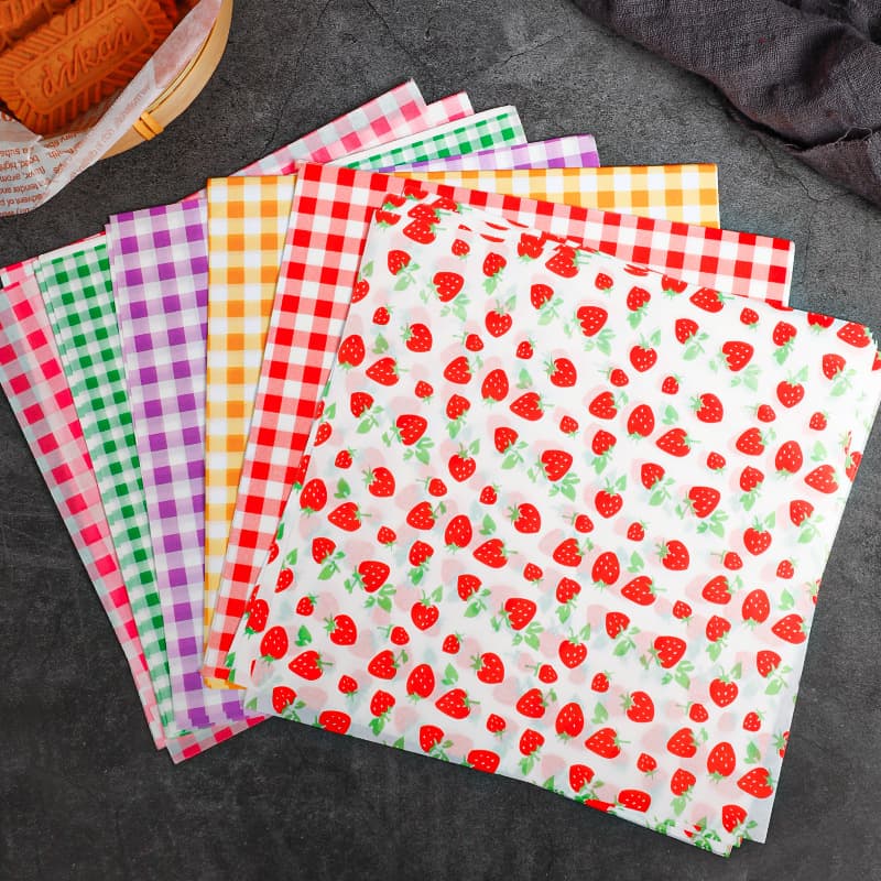 Colorful Oil Paper Fruit Strawberry Plaid Oil Paper Lunch Box Simple Placemat Paper Cake Decoration Bakery Shop Ins Style
