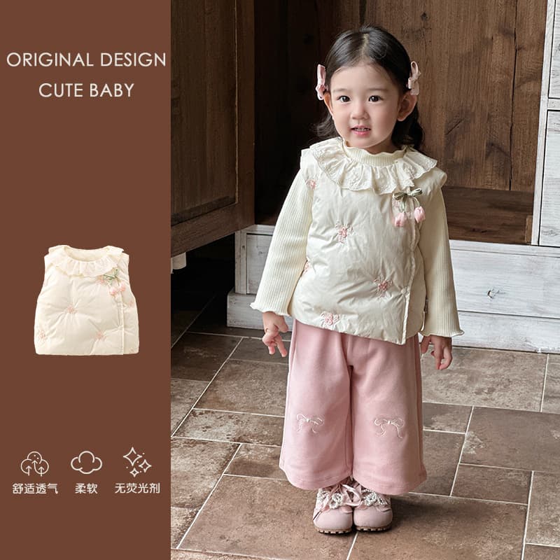 Girls' Down Vest New Fashionable Baby Girl Down Vest Winter White Duck Down Ruffle Collar Princess Top Autumn/Winter