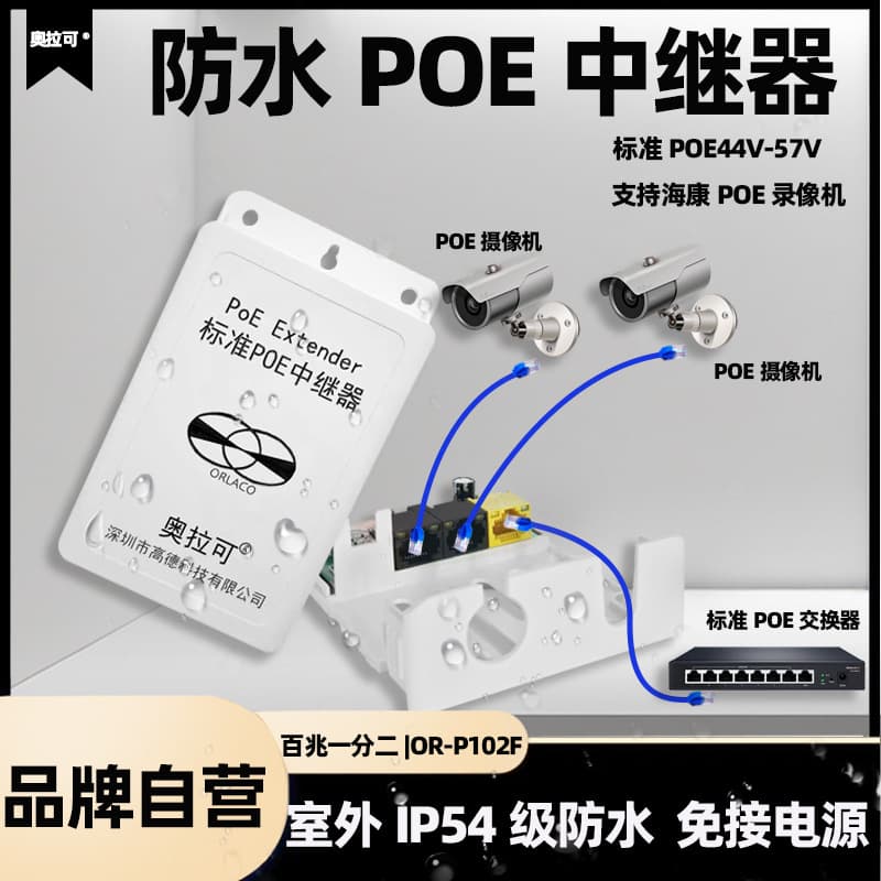 Gigabit 1-to-3 Waterproof POE Extender Standard 48V Power Receiving Supports Hikvision Dahua POE NVR Power Supply
