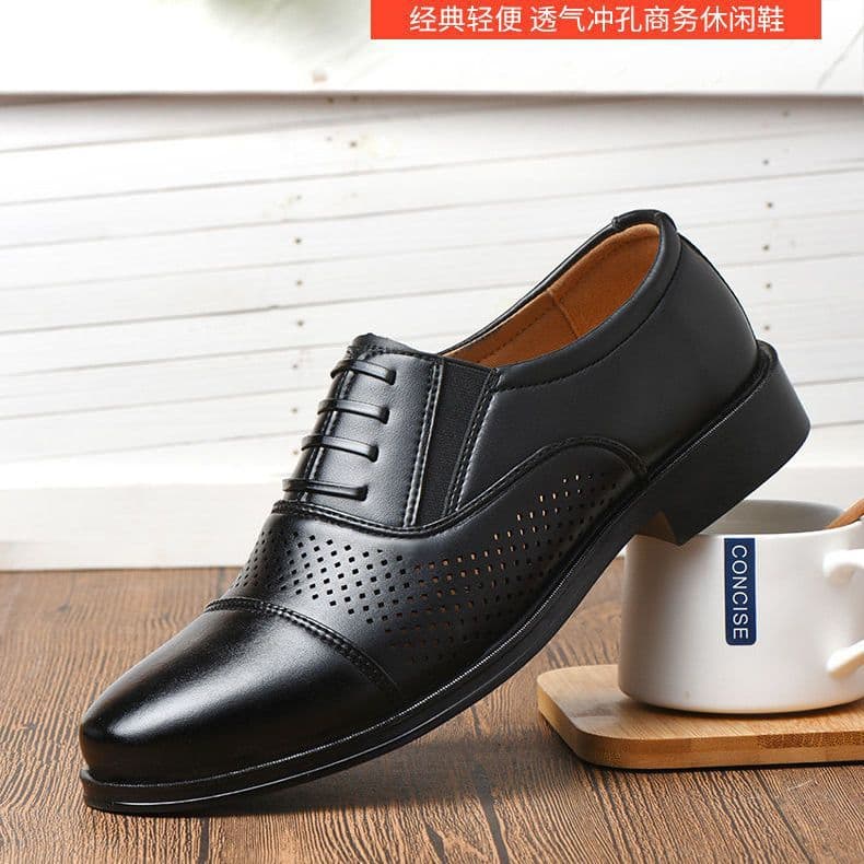 Men's Hollow Leather Shoes Summer Korean Style Formal Men's Shoes Breathable Men's Leather Sandals Slip-on Large Size Sandals Groom