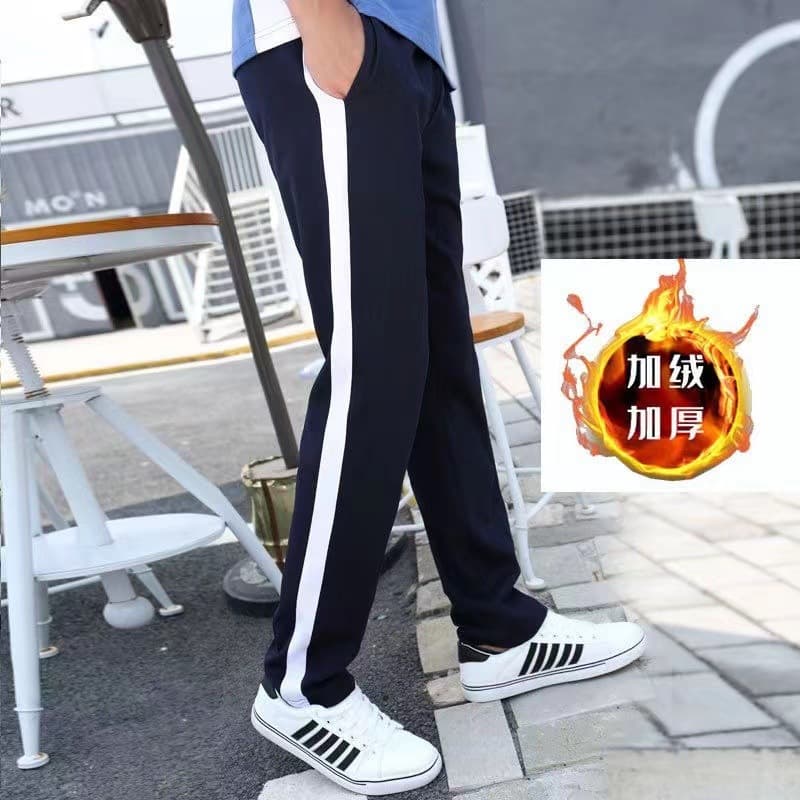 Fleece-Lined Thickened Student School Uniform Pants, Dark Blue, One Stripe, Winter Warm, Puning School Uniform, Straight-Leg School Pants