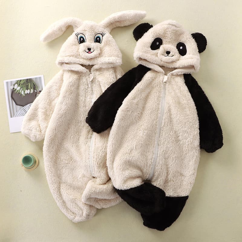 Autumn/Winter New Cartoon Animal Plush Romper for Babies, Bunny Panda Pajamas, Children's Home Wear