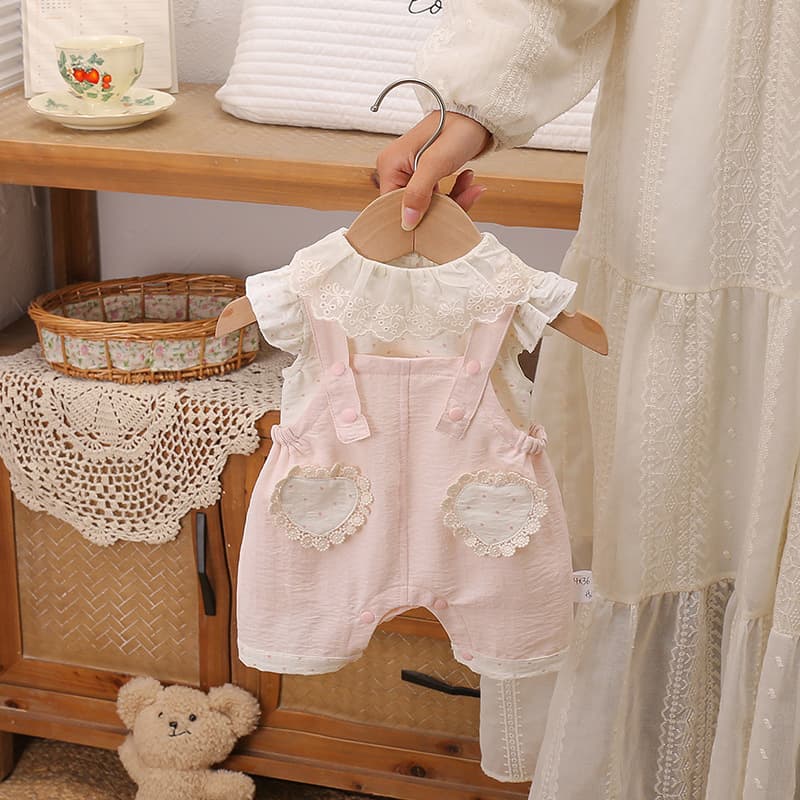 Summer Floral Pink Two-Piece Overalls Set Baby Clothes Cool Pink Romper for Baby Girls