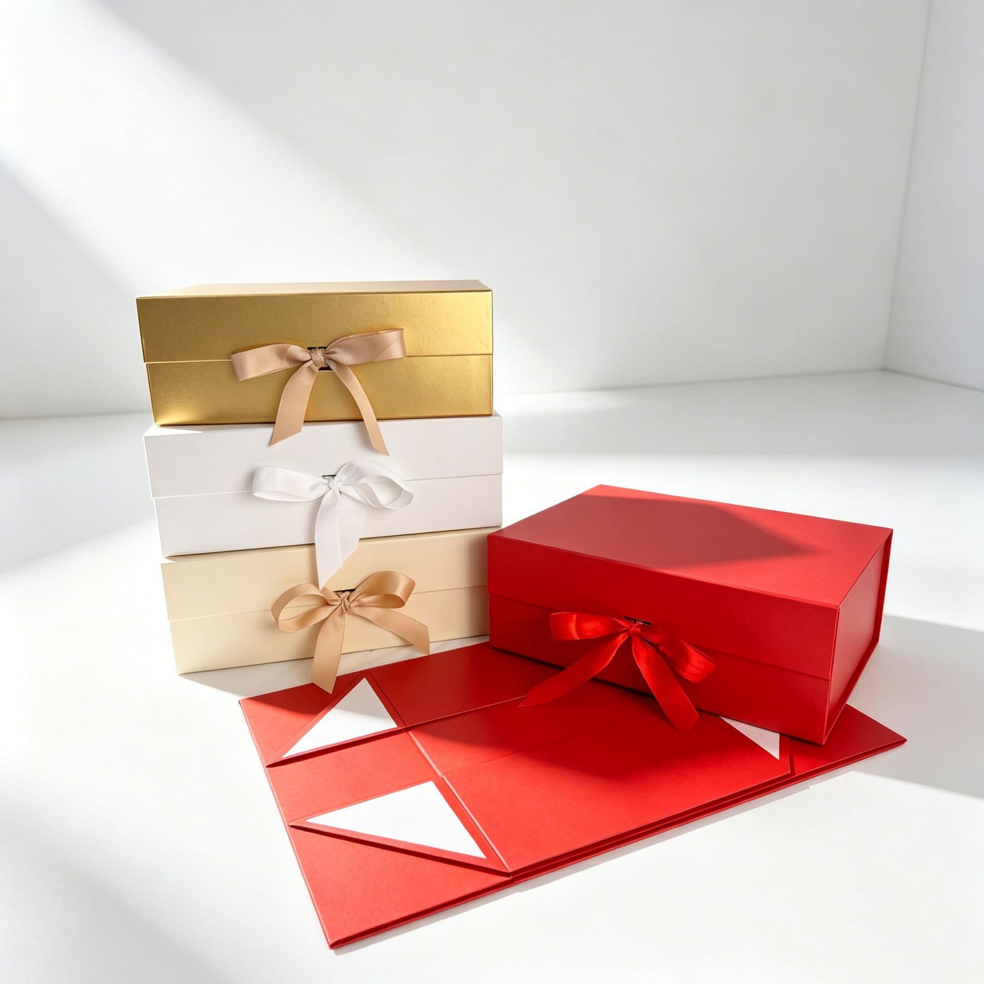 One-Piece Magnetic Folding Gift Box In Stock Ribbon Specialty Paper Packaging Box Clothing Home Souvenir Large Size