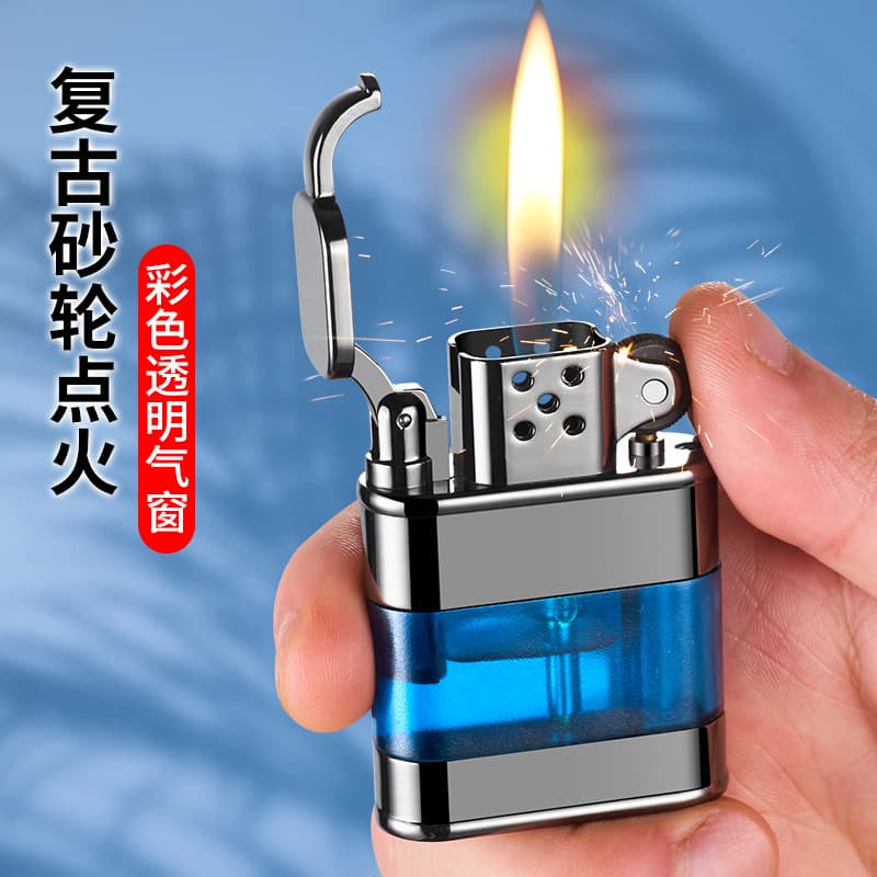 Creative Classic Elegant Transparent Visible Gas Chamber Grinding Wheel Ignition Open Flame Lighter Retro Metal Refillable Gift Wholesale