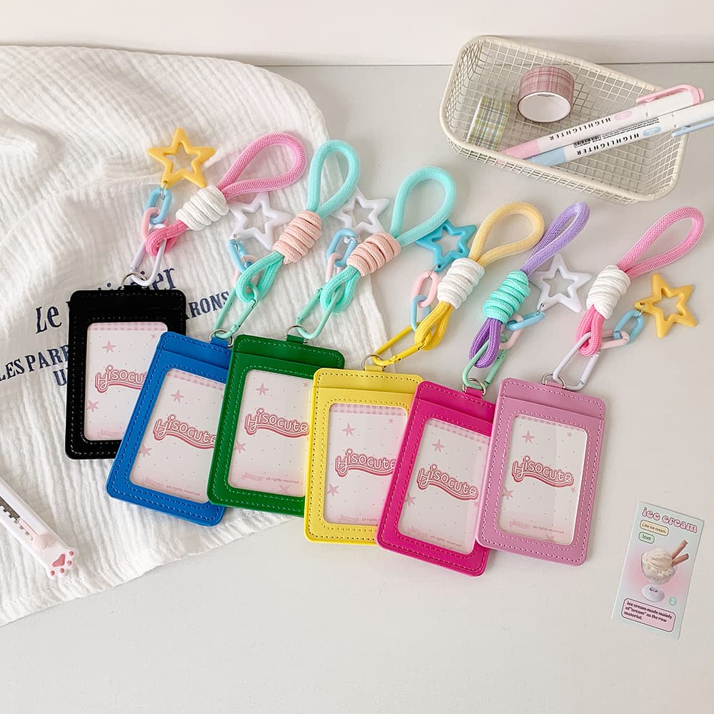 Dopamine Girl PU Leather Transparent ID Card Holder for Student Campus Card, Work Badge, Access Card