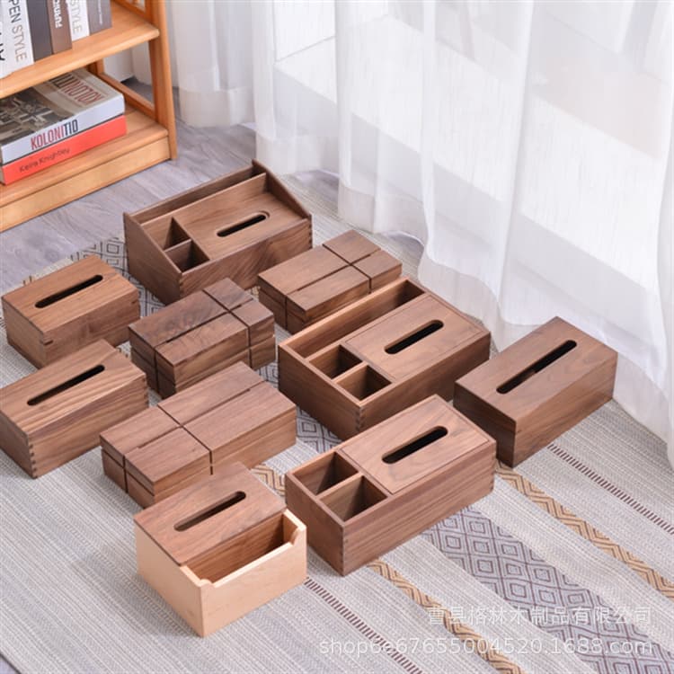Black Walnut Wood Tissue Box, Solid Wood Facial Towel and Tissue Holder for Desktop and Coffee Table, Organization and Storage Box