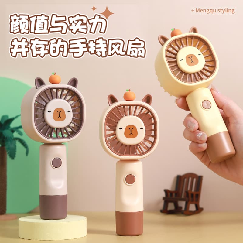 Cute Little Capybara Handheld Fan USB Rechargeable Portable Electric Fan Cartoon Desktop Mini Fan