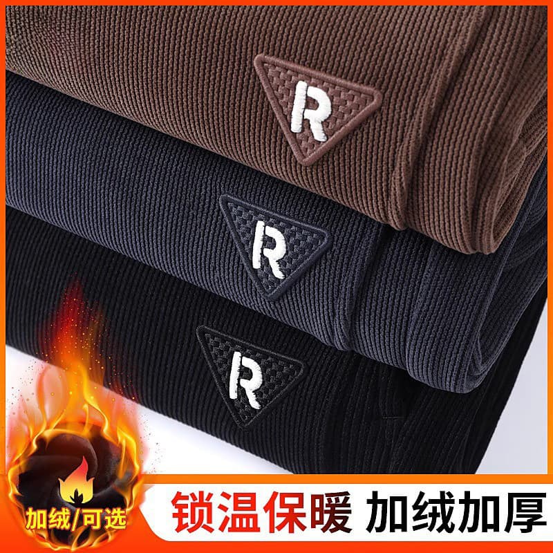 Men's Fleece-Lined Warm Casual Pants, Trendy Loose Cuffed Sweatpants Autumn/Winter Corduroy Pants Clearance Sale
