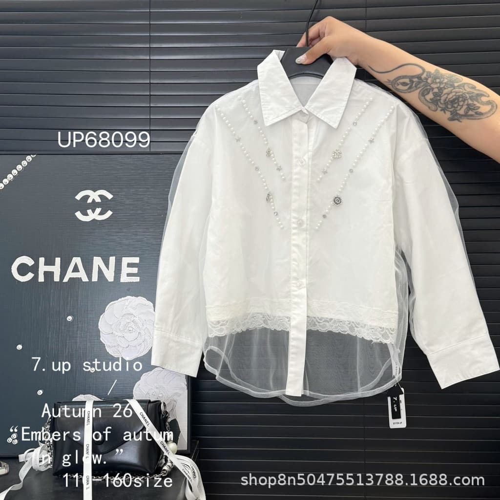 Girls' school season shirts 110-160 sizes Korean style style mesh shirt Huzhou Zhili children's clothing 7P8099